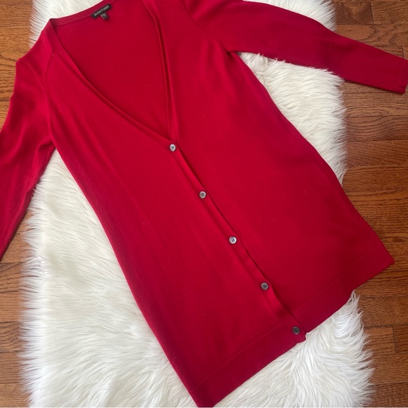 Eileen Fisher Merino Wool Red Cardigan Sweater Long Sleeve Size Small Small Hole - Picture 3 of 6
